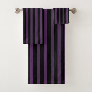 Dark purple and black stripes bath towel set