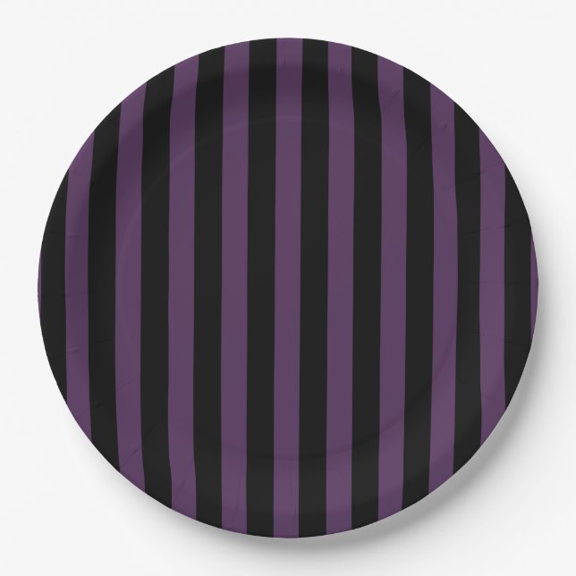 Dark purple and black stripes paper plate (Front)