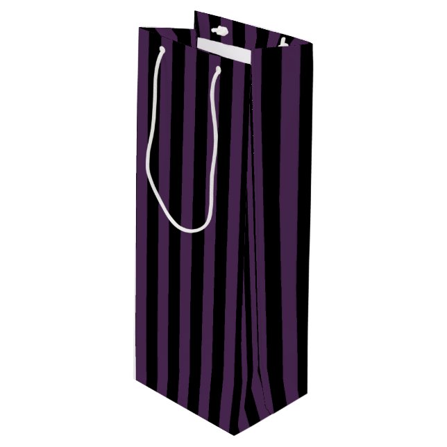 Dark purple and black stripes wine gift bag (Front Angled)