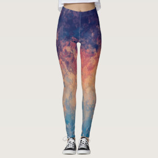 Dark Purple and Blue Botanical Watercolor Art Leggings