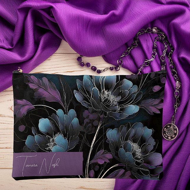 Dark purple and blue floral personalised accessory pouch (Creator Uploaded)