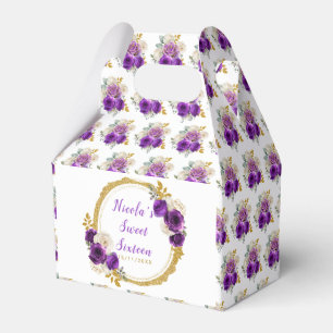 Dark Purple and Gold Elegant Flowers Sweet Sixteen Favour Box