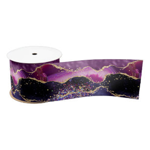 Dark Purple and Gold Glitter Sequins Agate Satin Ribbon
