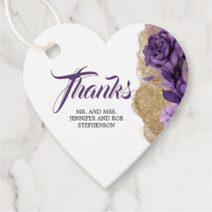 Dark Purple and Gold Glitter Wedding Thank You Favour Tags