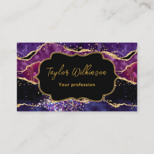 Dark Purple and Gold Sequins Agate Business Card