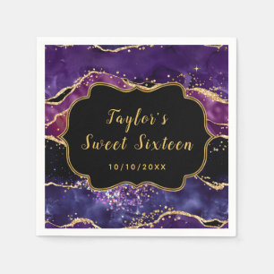 Dark Purple and Gold Sequins Agate Sweet Sixteen Napkin