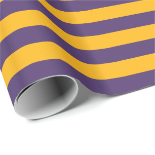 Dark Purple and Gold Yellow Horizontal Stripe Wrapping Paper