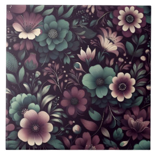 Dark Purple and Green Flowers Pattern Tile