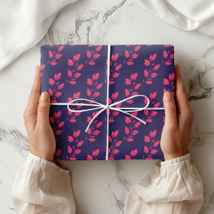 Dark Purple and Hot Pink Watercolor Botanical Wrapping Paper Sheet