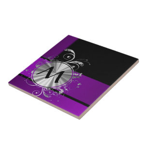 Dark purple and monogram tile