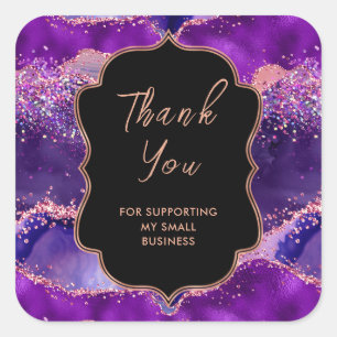Dark Purple and Pink Agate Business Thank You Square Sticker