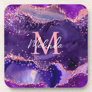 Dark Purple and Pink Glitter Sequins Agate Coaster
