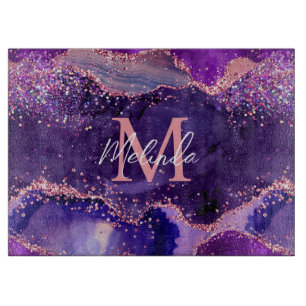 Dark Purple and Pink Glitter Sequins Agate Cutting Board