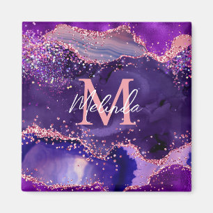Dark Purple and Pink Glitter Sequins Agate Magnet