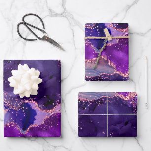 Dark Purple and Pink Glitter Sequins Agate Wrapping Paper Sheet