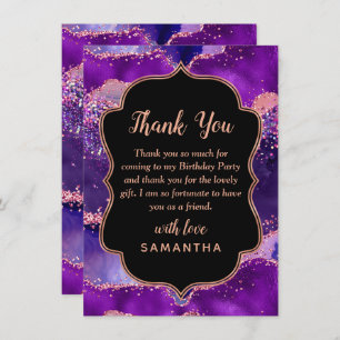 Dark Purple and Pink Sequins Agate Birthday Thank You Card