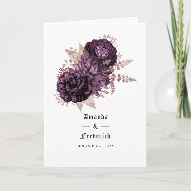 Dark Purple and Rose Gold Floral Wedding Programme (Front)