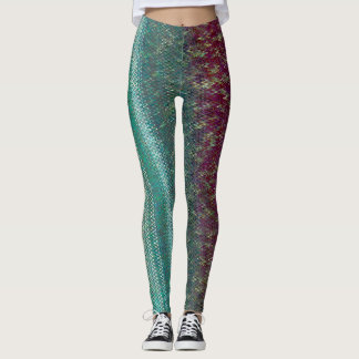 Dark Purple and Sea Green Embroidery Leggings