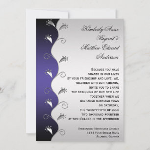 Dark Purple and Silver Swirls Wedding Invitation