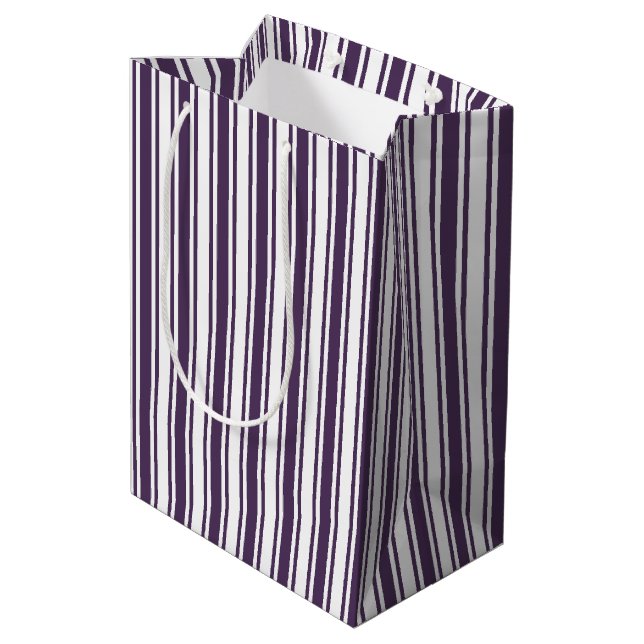 Dark purple and white candy stripes medium gift bag (Back Angled)