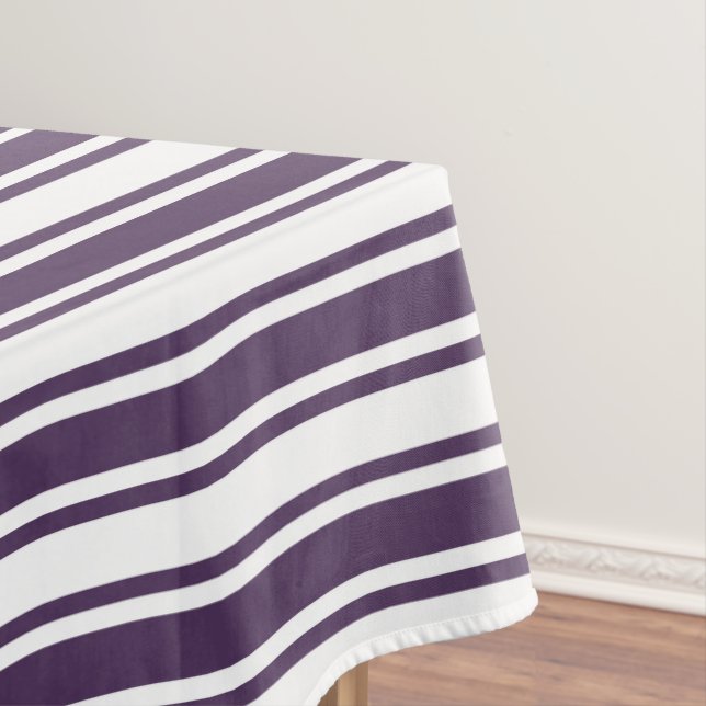 Dark purple and white candy stripes tablecloth (In Situ)