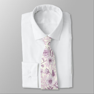 Dark Purple and White Chinoiserie Floral  Tie