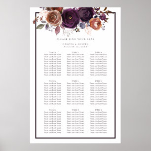 Dark Purple and White Floral Wedding Seating Chart