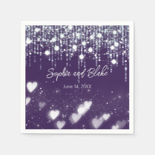 Dark Purple and White Hanging Lights Wedding Napkin