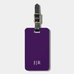 Dark purple And white I Modern Monogram Luggage Tag