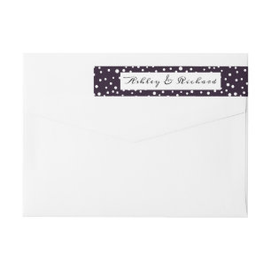 Dark purple and white polka dot pattern wedding wrap around label