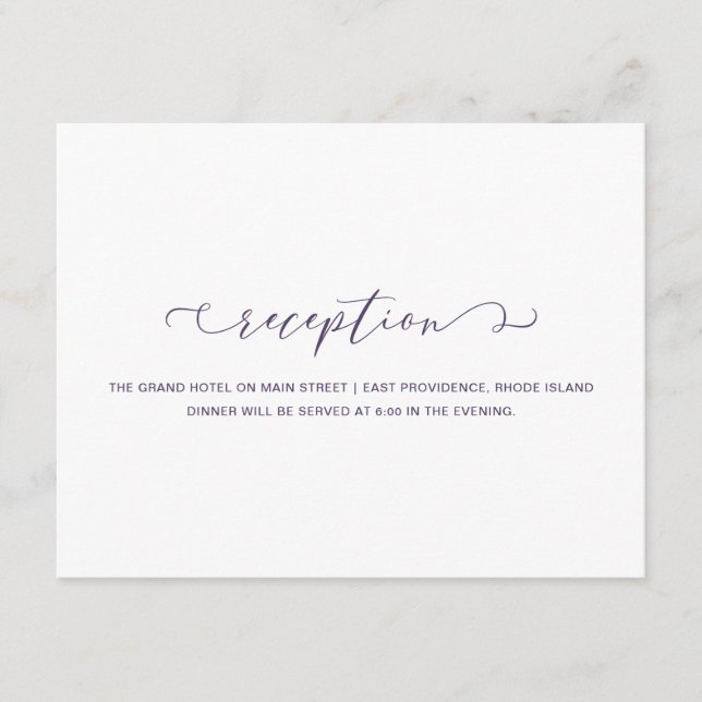 Dark Purple and White Reception Wedding Enclosure Card (Front)