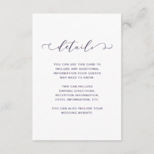Dark Purple and White Wedding Details Enclosure Card