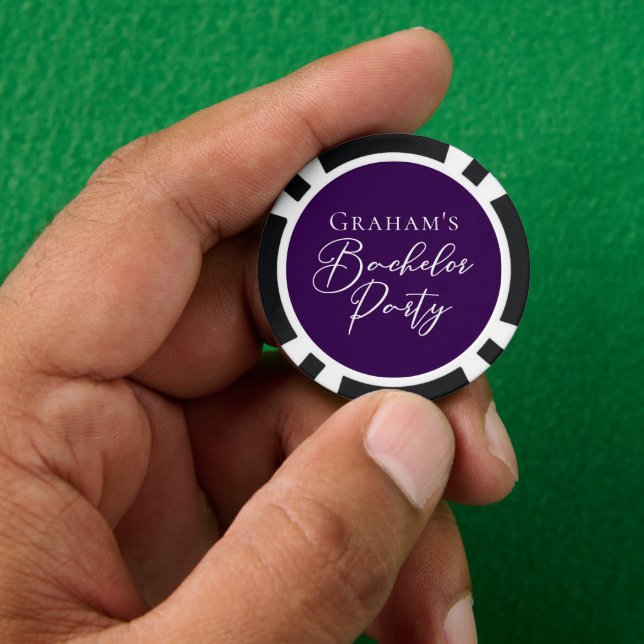 Dark Purple Bachelor Party Personalised Poker Chips (Hand)