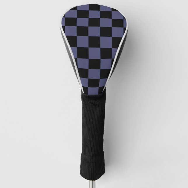 Dark Purple & Black Checkered Pattern – Bold Golf Head Cover (Front)