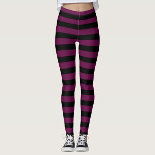 Dark Purple & Black Fun Halloween Stripes Leggings