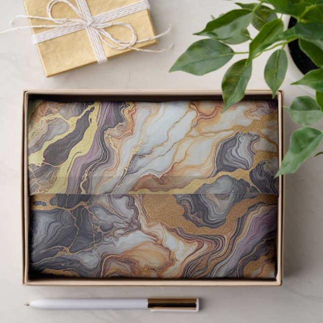 Dark Purple Black Grey White Gold Marble Pattern Tissue Paper (Gift)