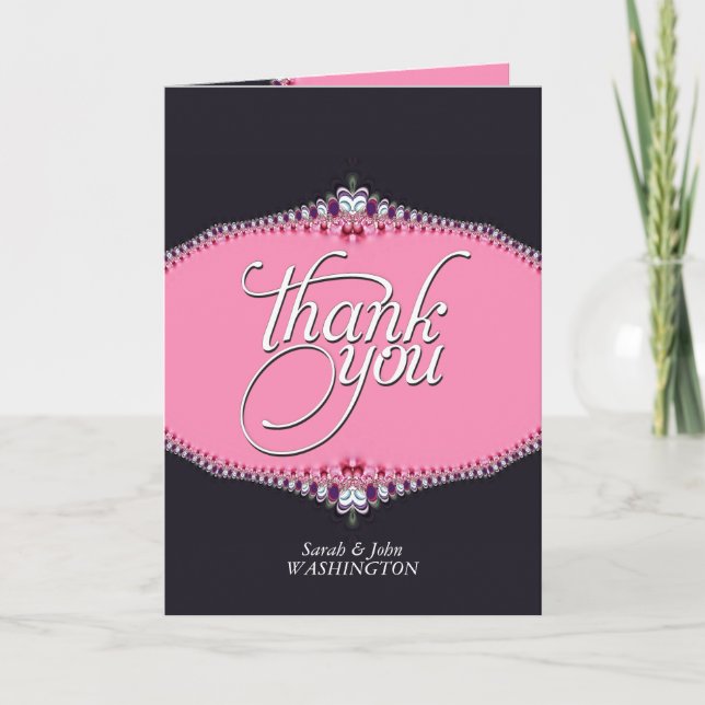 Dark Purple Black Pink Elegant Lace ThankYou Cards (Front)