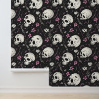 Dark Purple Black Skull Pink Flowers Gothic