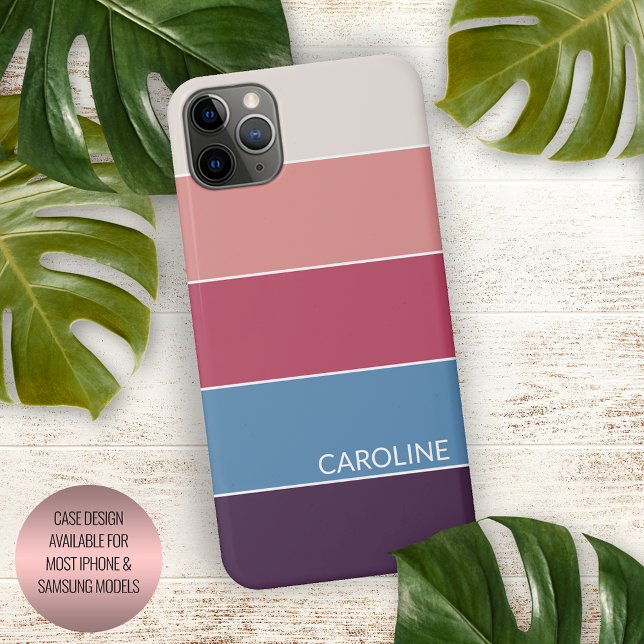 Dark Purple Blue Coral Red Blush Pink Stripes iPhone Case (Creator Uploaded)