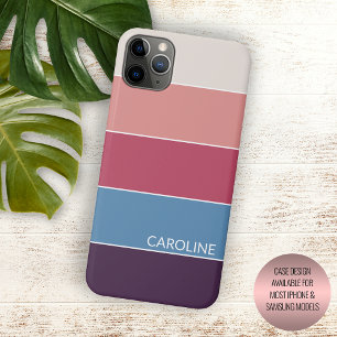 Dark Purple Blue Coral Red Blush Pink Stripes iPhone 16 Pro Max Case