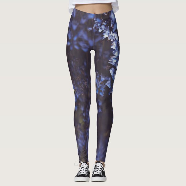 Dark Purple Blue Flowers Leggings (Front)