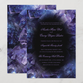 Dark Purple Boho Witch Crystals Black Wedding Invitation