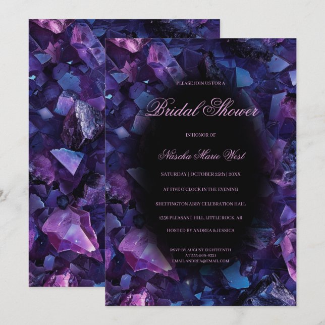 Dark Purple Boho Witch Crystals Bridal Shower Invitation (Front/Back)