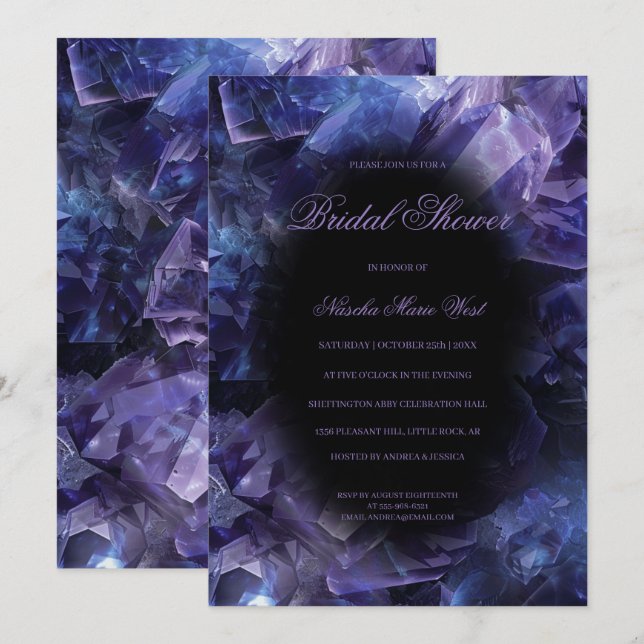 Dark Purple Boho Witch Crystals Bridal Shower Invitation (Front/Back)