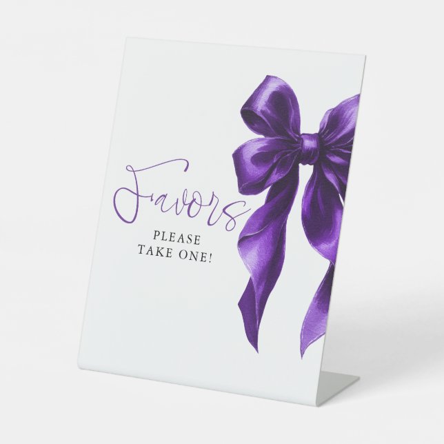 Dark Purple Bow Bridal Shower Favours Pedestal Sign (Front)