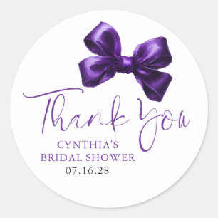 Dark Purple Bow Favors Bridal Shower Thank You  Classic Round Sticker