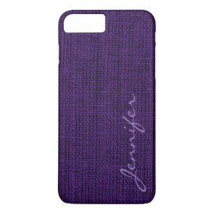 Dark Purple Burlap Rustic Linen Monogram iPhone 8 Plus/7 Plus Case
