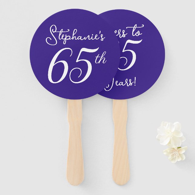 Dark Purple Cheers to 65 Years 65th Birthday Party Hand Fan (Front and Back)