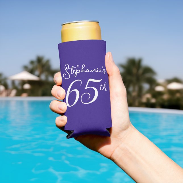 Dark Purple Cheers to 65 Years 65th Birthday Party Seltzer Can Cooler (In Situ Pool)