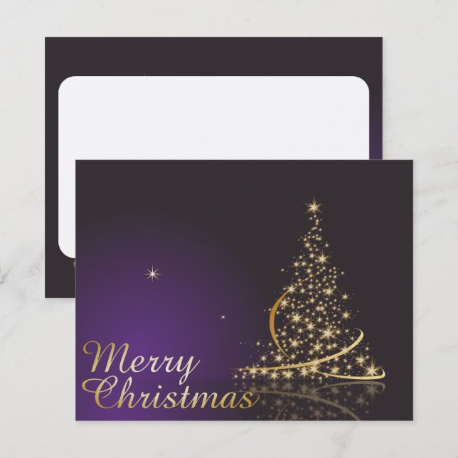 Dark purple Christmas motive with golden Christmas Invitation (Front/Back)